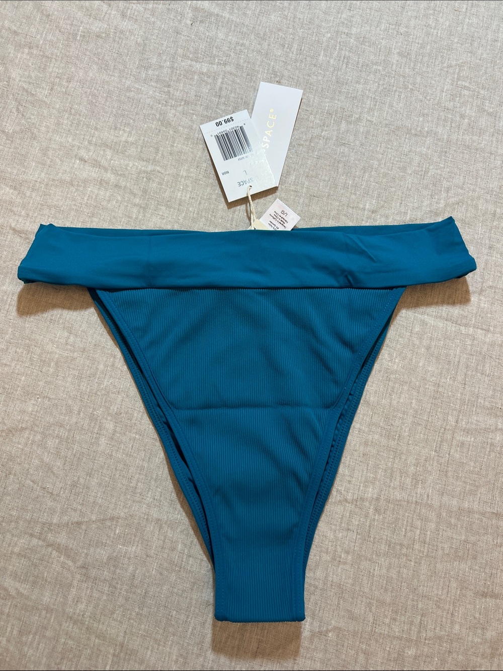 l*space Lola Bikini Bottom Bitsy in Mediterranean Teal Blue. Size L. NWT